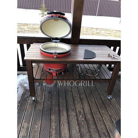Керамический гриль барбекю Kamado Joe red Classic II со столом из дуба